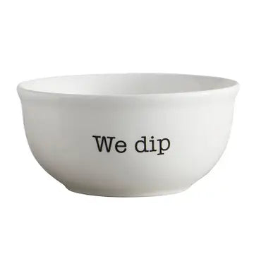 White bowl with 'We dip' text on a white background