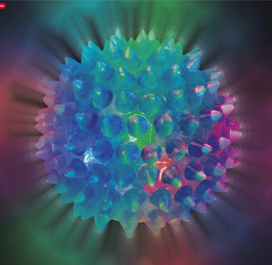 A spiky, light-up ball with multicolored lights when squeezed or bounced.