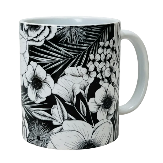 Black & White Floral Mug - The Gifted Basket
