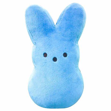 Blue plush bunny with simple black dot features, part of the Peep Peep Easter Basket, offering a playful and sensory gift experience for Easter celebrations.