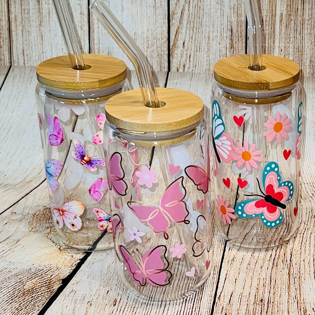 Glass tumblers with Butterflies