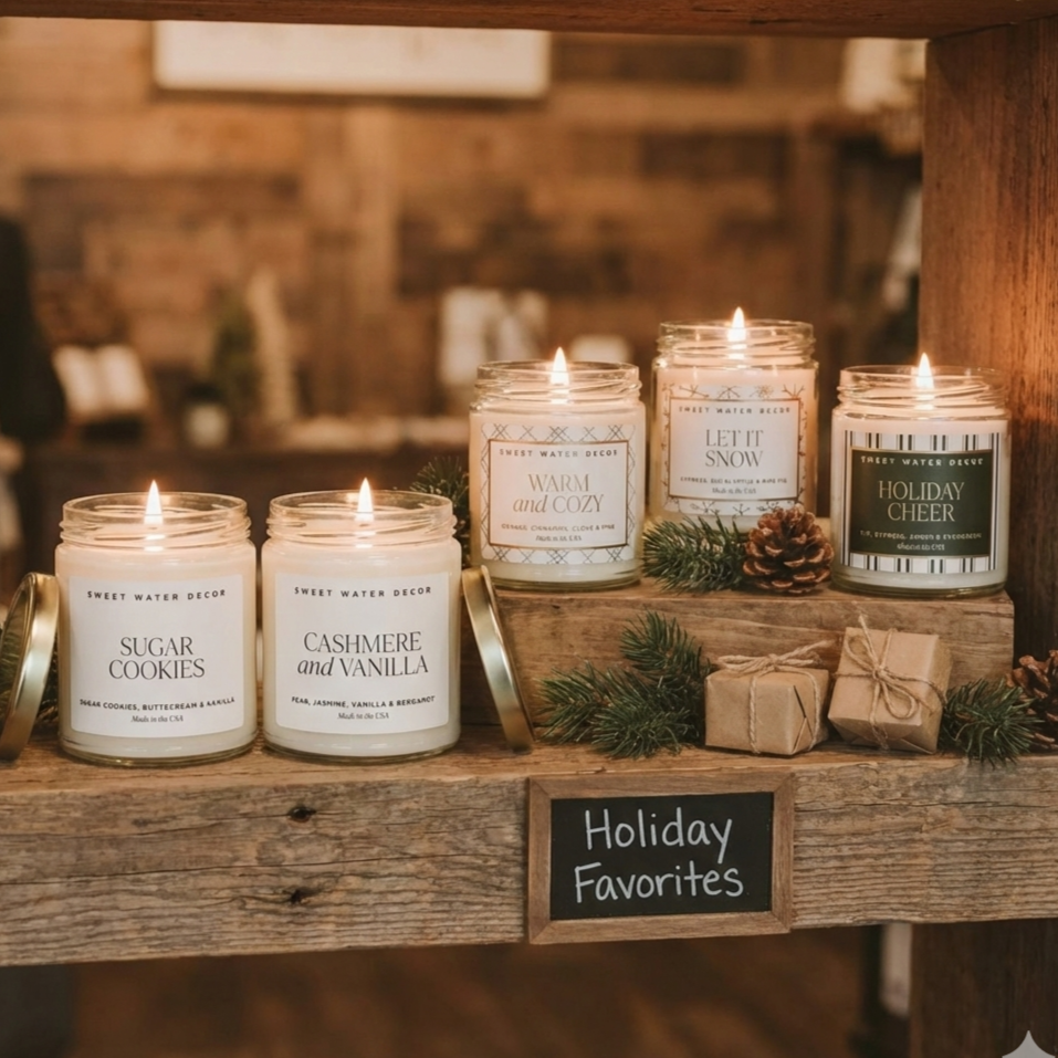 Candles arranged on a shelf