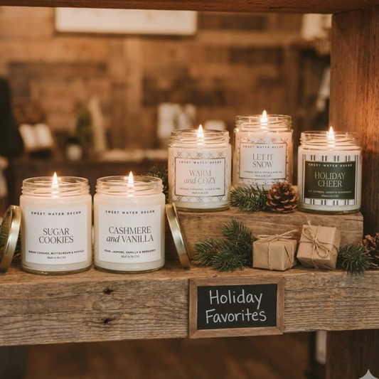 Candles arranged on a shelf
