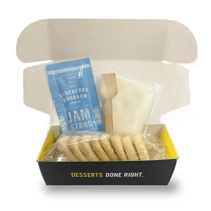 Lemon Blueberry Gourmet Snackables kit box featuring cookies with icing and blueberry preserves