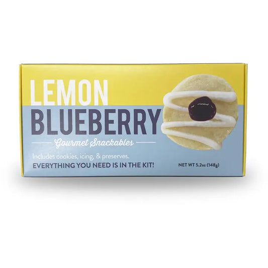 Lemon Blueberry Gourmet Snackables kit box featuring cookies with icing and blueberry preserves